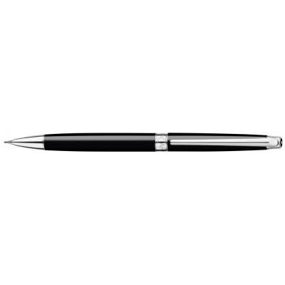 Caran d'Ache Leman Slim Pencil, Ebony Black Lacquered, Silver Plated/Rhodium Coated