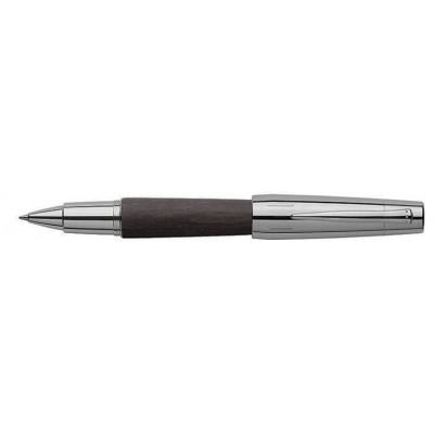 Faber-Castell Design E-Motion Rollerball, Chrome and Pearwood, Black