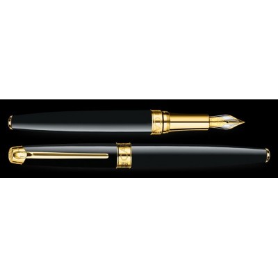 Caran d'Ache Leman Fountain Pen, Ebony Black Lacquered, Gold Plated