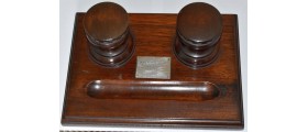AC597 Oak Double Inkwell in the form of a Ship's Capstan